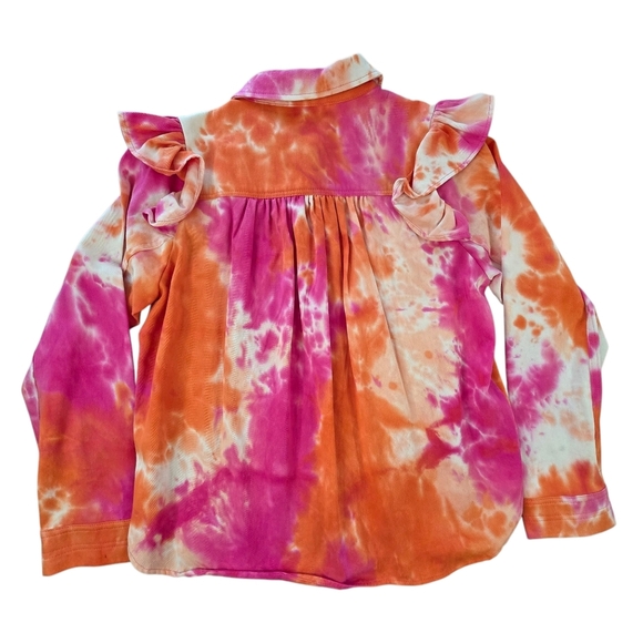 JODIFL Tie Dye Ruffle Shoulder Button Down Cotton Shirt Shacket Women Size S - Picture 3 of 8